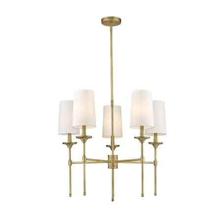 Z-Lite Emily 5 Light Chandelier, Rubbed Brass & Off White 3033-5RB